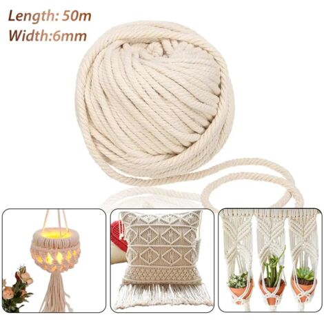 50M 6mm macramé corde torsadée corde de coton pour la main naturel Beige corde bricolage maison accessoires de mariage cadeau