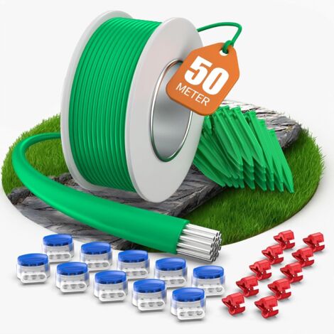 50m Câble de délimitation +50 Piquets +10 Connecteurs de Câble +10 Bornes De Connexion pour Tondeuses Robot, Kit d'accessoires Câble de Recherche Universel, Compatible avec Gardena/Bosch/Worx
