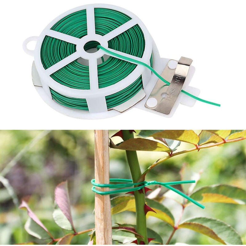 Linghhang - 50M Fil de Fer Jardin Vert,Attaches de Jardin pour Plantes,Fil Metal de Fer pour Jardinage avec revêtement Plastique - green