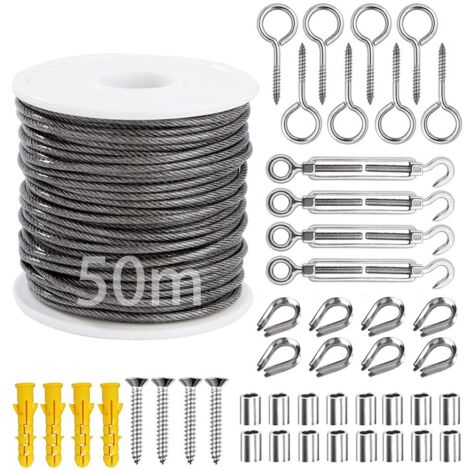 50M Kit de Câble Métallique,Câble en Acier Inoxydable Kit de Câbles en Acier Inoxydable,Câble Métallique Fixation,Câble Métallique en Acier Inoxydable,Câble Métallique