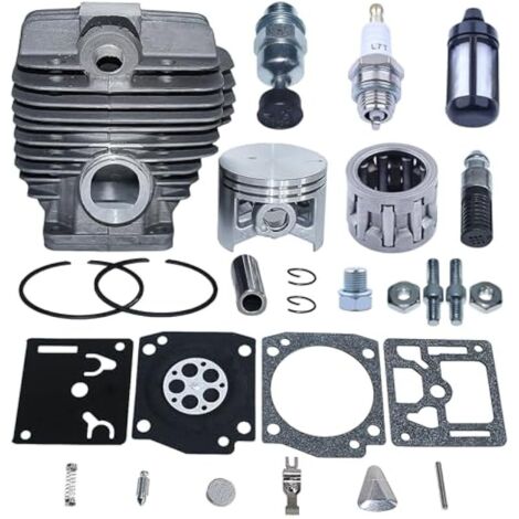 50mm Kit Piston Cylindre Piston 12mm pour Stihl MS440 044 044C écrou de Goujon de Barre de Tronçonneuse Pieces Detachees avec RB-31 Kit de Réparation Remplacer 1128 020 1227