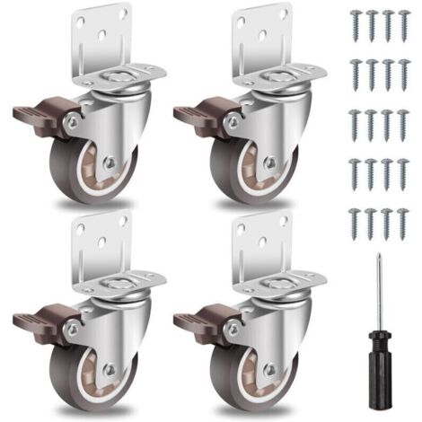 50mm Roulettes pour Meubles avec 4 Frein, Plaque de Montage en L, Roulette Charge Lourde Jusqu\' 270KG, Caoutchouc pour Tous Les Sols, Meuble, tagres,Coffres Jouets,lot de 4