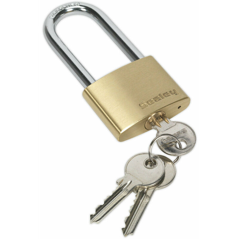 Loops - 50mm Solid Brass Padlock 8mm Hardened long shackle - 3 Keys Security Unit Lock