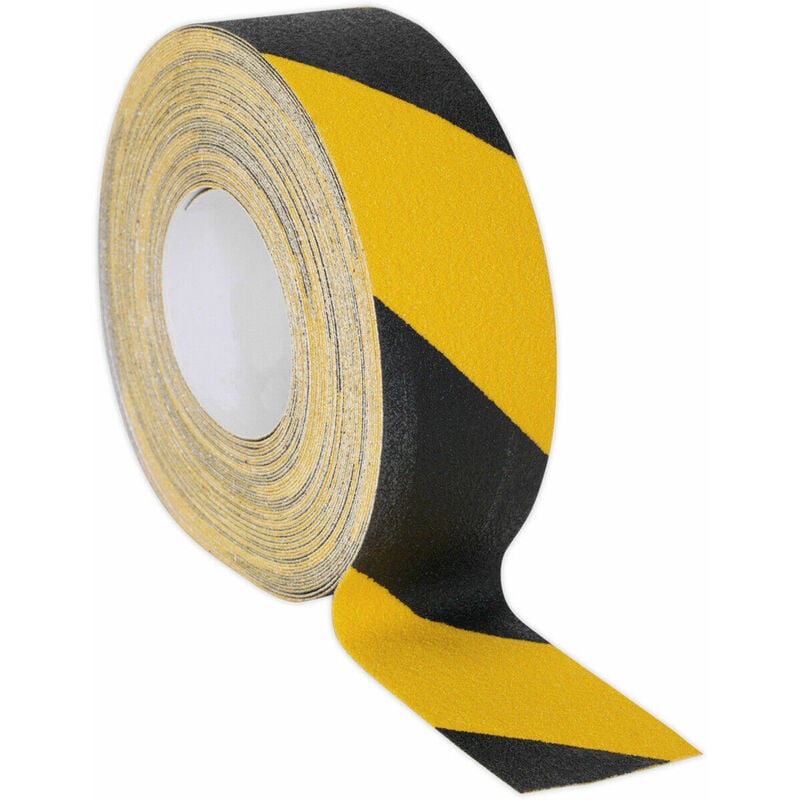 Loops - 50mm x 18m Black & Yellow hazard Anti Slip Tape Roll Slippery Surfaces Adhesive