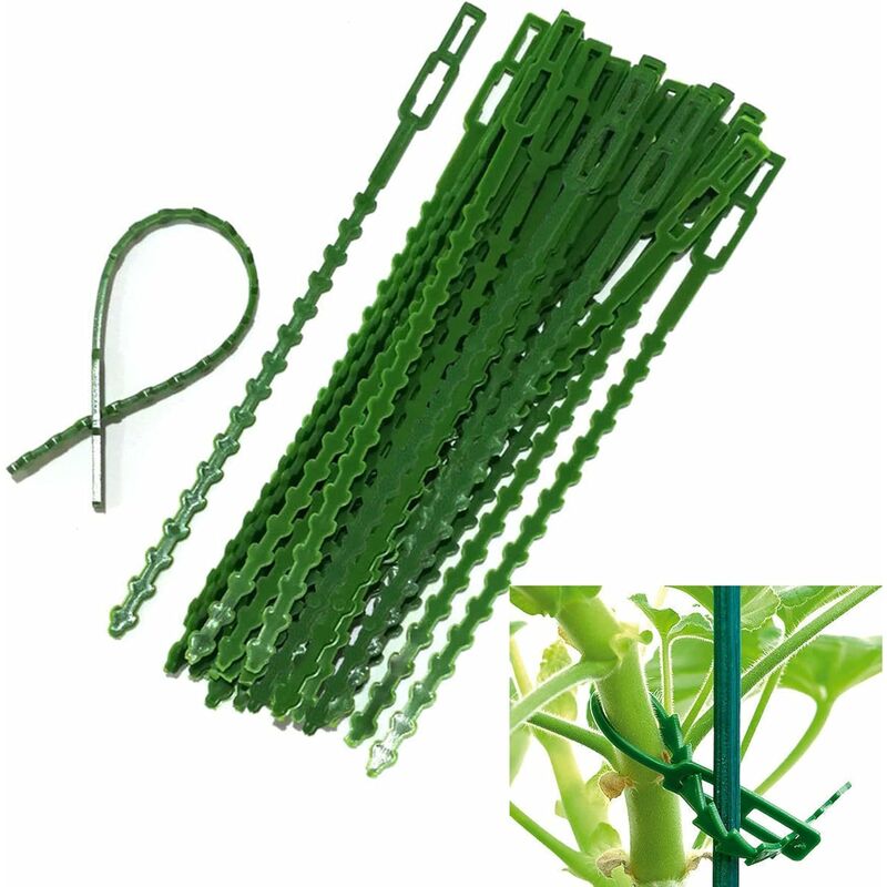 50pcs attaches de plantes réglables, 17cm flexible jardin plante câble attaches, attaches de jardin en plastique vert