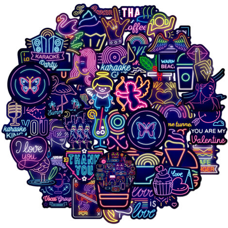 [50pcs] Autocollants néon Graffiti vinyle autocollants au néon Lot A