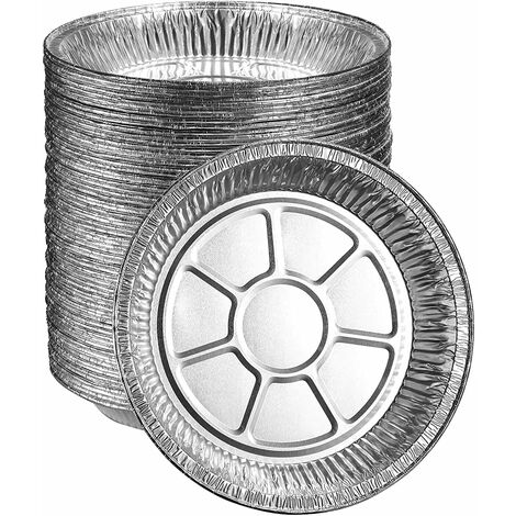 50Pcs Barquette Aluminium Résistance à Haute Température Pas Facilement Déformé 20cm de Diamètre Plat Aluminium Jetable pour Four Friteuse à Air -Versailles