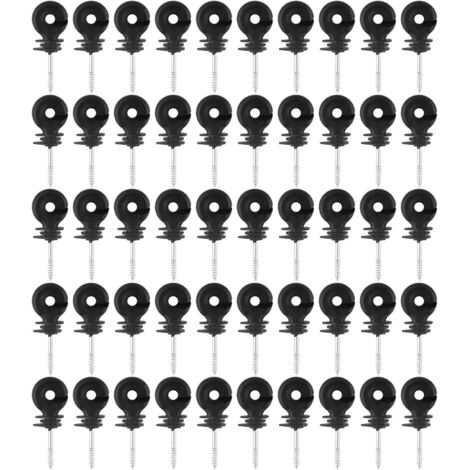 50pcs Black Screw Ring Insulators for Electric Fence Wooden Pole Accessories for Horses