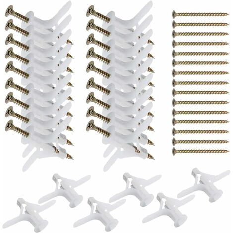 50pcs Chevilles pour Plaque de Plâtre Cheville ​Plastique Cheville Universelle avec Vis M3.5 Ancrages pour Murs Creux Fixation Murale Panneaux Support TV Armoire Rideaux Lampe 56Vingt