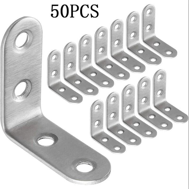 50pcs Équerre de Fixation Inox 40x40mm, Renforts d&39Angle pour la Fixation et la Réparation de Meubles, Renforcer les Joints, Argent