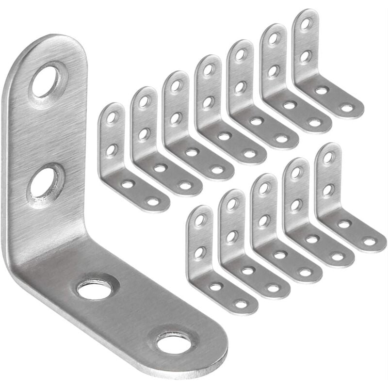 50pcs Équerre de Fixation Inox 40x40mm, Renforts d'Angle pour la Fixation et la Réparation de Meubles, Renforcer les Joints, Argent