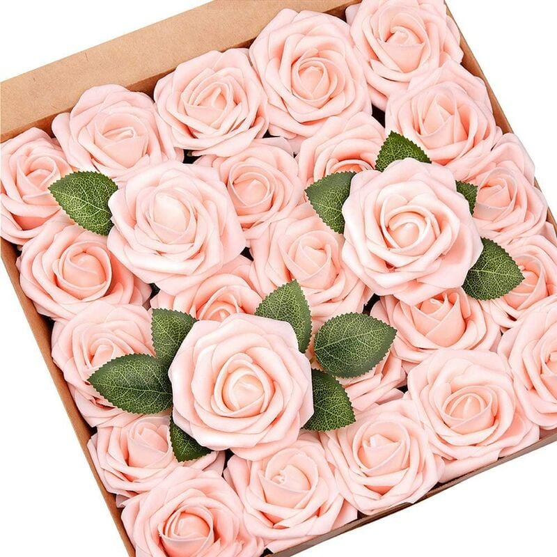 50Pcs Fleurs Artificielles Roses Mousse Faux Rose avec Tige pour Bouquet De Mariage Fête De Douche De Mariée Maison diy Décoration