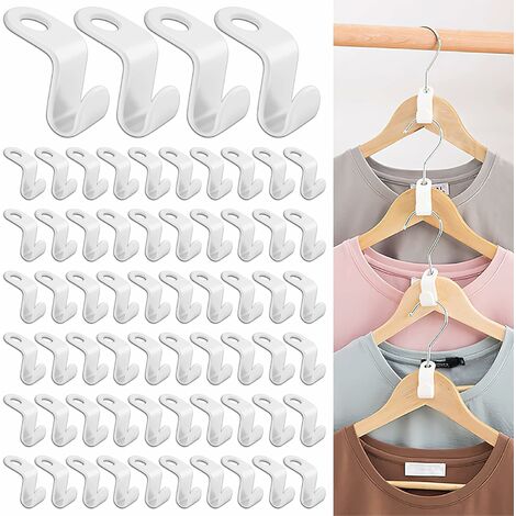 50pcs Mini Hanger Connector Triangular Hook Plastic Closet Coat Retractable Hanger  Space Saving Cascading Clothes Tools 