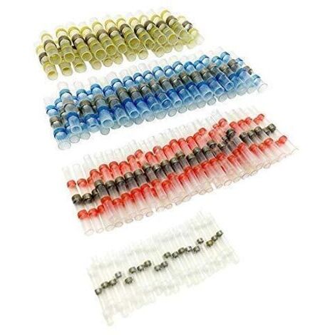 50PCS Joint de Soudure Connecteur de Fil, Sopoby Thermorétractables Souder Bout à Bout Seal Connecteurs Electriques Isolés Etanche Marine Marine Automobile Cuivre (23Red 12Bleu 10Blanc 5Jaunes)