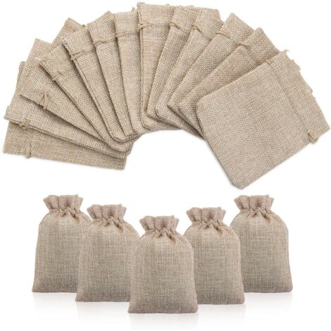 50pcs Jute Sac À Cordon Sachets En Jute Sacs Cadeau Avec Cordon, Pochettes Sachets En Lin Chanvre Pochon Tissu Pour Dragees Lavande Calendrier De L'avent Cadeau, 9x12cm