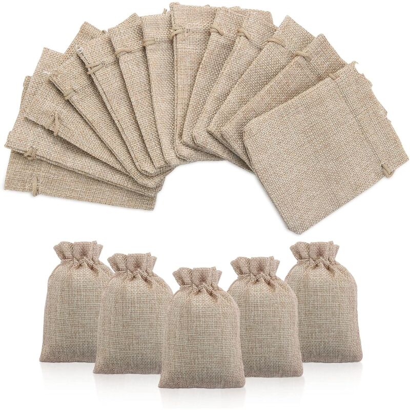 Minkurow - 50pcs Jute Sac à Cordon Sachets En Jute Sacs Cadeau Avec Cordon, Pochettes Sachets En Lin Chanvre Pochon Tissu Pour Dragees Lavande