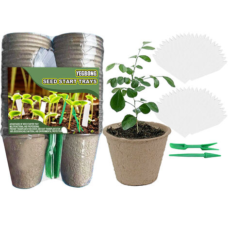 50PCS Kit de macetas de inicio de semillas Macetas de papel biodegradables para plantar semillas Copa de plántulas Kit de inicio de plantas orgánicas con etiquetas de plantas Herramientas de trasplant