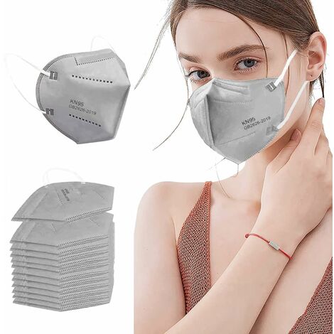 50pcs KN95 masque facial noir 5 couches tasse masques de sécurité anti-poussière efficacité du filtre ≥ 95% respirant boucles d'oreille élastiques masques gris foncé