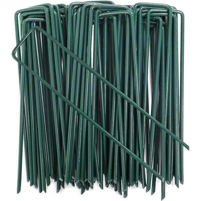 50pcs piquets de fixation de pelouse de jardin agrafes en forme de u pour bâche de mauvaises herbes, galvanisé à chaud (hauteur 150mm)