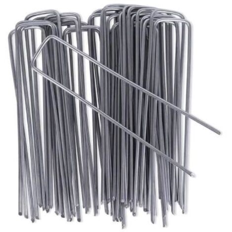 50pcs Piquets de Fixation en Acier Galvanisé, Agrafes de Fixation de Jardin, pour Toile de Paillage, Le Treillis Métallique et Les F