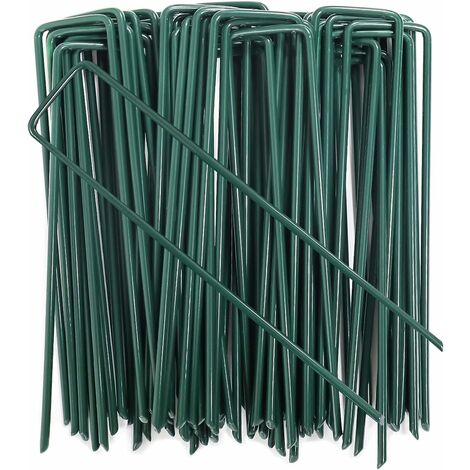 50pcs Piquets de Fixation pour Jardin, Pelouse Agrafes en Forme de U pour Bâche Anti-Mauvaises Herbes, Galvanisés à Chaud (150 mm de Hauteur)