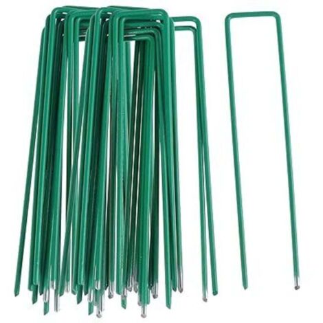 50pcs Piquets de Fixation pour Jardin, Pelouse Agrafes en Forme de U pour Bache Anti-Mauvaises Herbes, Galvanisés à Chaud (150 mm de Hauteur)