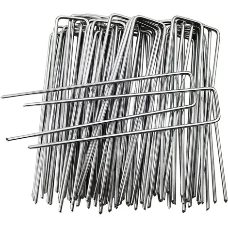 50Pcs Piquets de Jardin en Forme de U 150 mm x 30 mm, Piquets de Fixation en Acier Galvanisé pour Toile de Paillage, Agrafes de Jardin pour Bâche Anti-Mauvaises Herbes - Anti-Rouille
