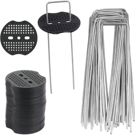 50Pcs Piquets de Jardin, Sardine Bache avec 50 Rondelles, Piquets de Fixation pour Bàche Toile Paillage, Tissu de Mauvaises Herbes,