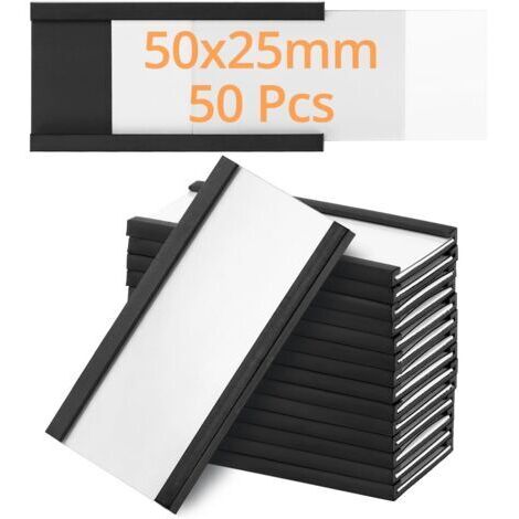 50pcs Porte-Étiquettes Magnétiques 25 x 50 mm avec Insert en Papier et Film de Protection, pour Étiquetagepour Étagère Métallique, Casier, Tableau blanc