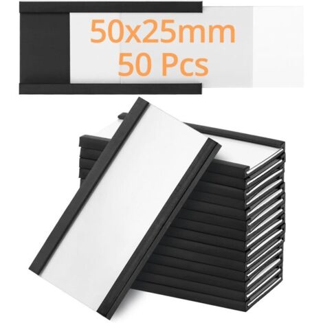 50pcs Porte-Étiquettes Magnétiques 25 x 50 mm avec Insert en Papier et Film de Protection, pour Étiquetagepour Étagère Métallique, Casier, Tableau blanc