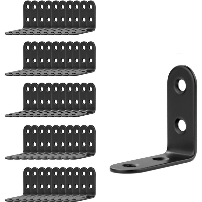 50pcs Renforts d'Angle en Inox Noir 40x40mm, Équerres de Fixation pour Réparation de Meubles