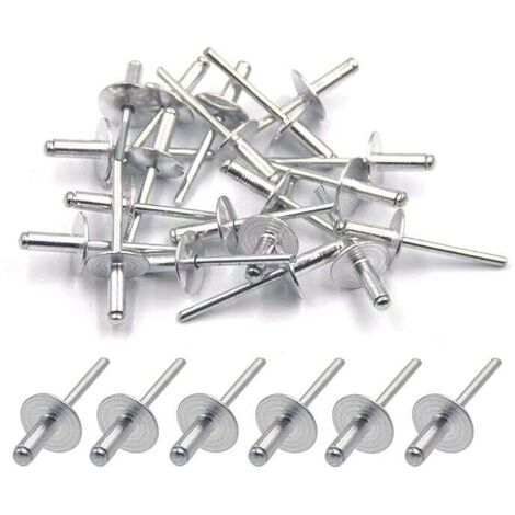 50pcs Rivets aveugles en aluminium avec large bride 5mm x 13mm, paquet de 50 (argenté)