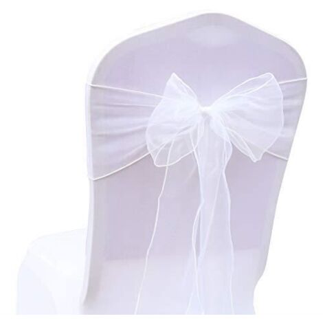 50pcs rubans en organza Organza Nœud Chaise Organza écharpe de housse chaise décorations Mariage Anniversaire (Blanc)