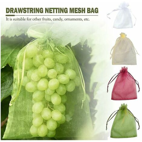 50pcs sacs de protection des fruits lutte antiparasitaire filet de jardin anti-oiseaux sacs de fraises sac de raisins en maille cordon de serrage sacs de culture (15 20cm)
