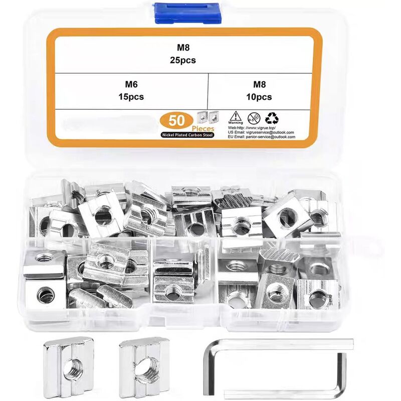 50pcs set T - nut, écrou profilé en acier inoxydable 304, écrou coulissant M6M8,for Mechanical Fasteners Installation