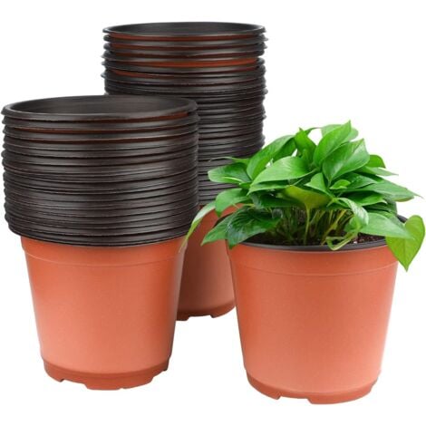 KEYOUNG 50Pièces 15CM Pot pour Semis,Pot de Fleurs Plastique Plante Exterieur,Pot Rempotage,Godets pour Semis Tomates,Brun