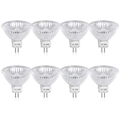 50W GU5.3 MR16 Ampoule Halogène Dimmable, DC 12V Basse Tension 2 Broches Base Spotlight Réflecteur Ampoules, 800 Lumen, （8-PCS）