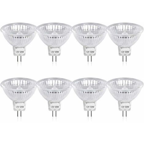 50W GU5.3 MR16 Ampoule Halogène Dimmable, DC 12V Basse Tension 2 Broches Base Spotlight Réflecteur Ampoules, 800 Lumen, Blanc Chaud 2800K（8-PCS）