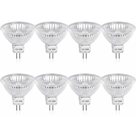 50W GU5.3 MR16 Dimmable Halogen Bulb, DC 12V Low Voltage 2 Pin Base Spotlight Reflector Light Bulbs, 800 Lumen, Warm White 2800K（8-PCS）