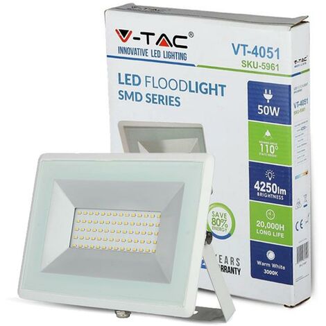 50W LED PROIETTORE SMD E-SERIES CORPO BIANCO LUCE BIANCA 6500K                                           - Luce FREDDA