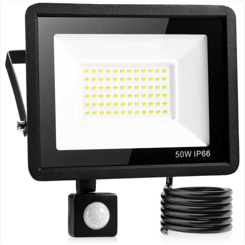 50W Led Projecteur Exterieur Detecteur，Ip66 imperméable luminaire Exterieur Detecteur，Lumière blanche froide，Largement Utilisé Dans Les Garages, Les