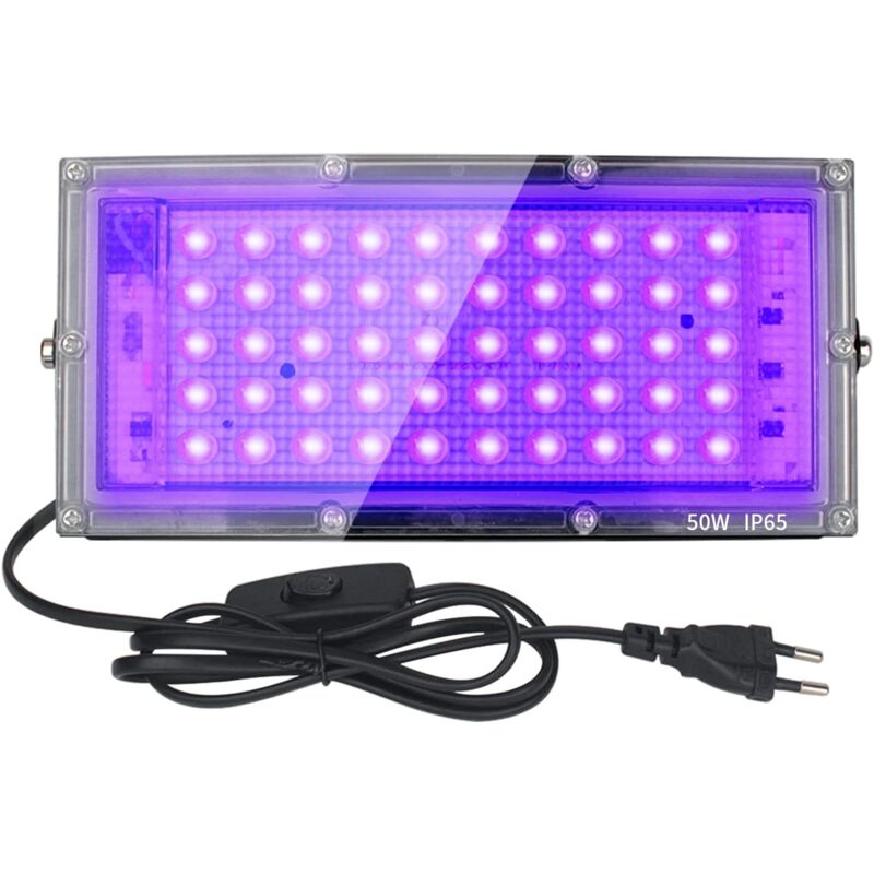 50W Lumière Noire, Lumière Noire Projecteur UV LED, Imperméable IP65 UVA Blacklight, Noire Lampe Extérieur pour Scène, Fête, Étape, Halloween, Jardin