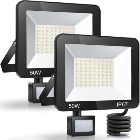50W Projecteur LED Exterieur Detecteur de Mouvement 2 Pièce, IP67 Étanche Spot LED Avec Détecteur, 5000LM 7000K Blanc Froid Eclairage Exterieur, Lampe Exterieur pour Jardin Terrasse Entrée