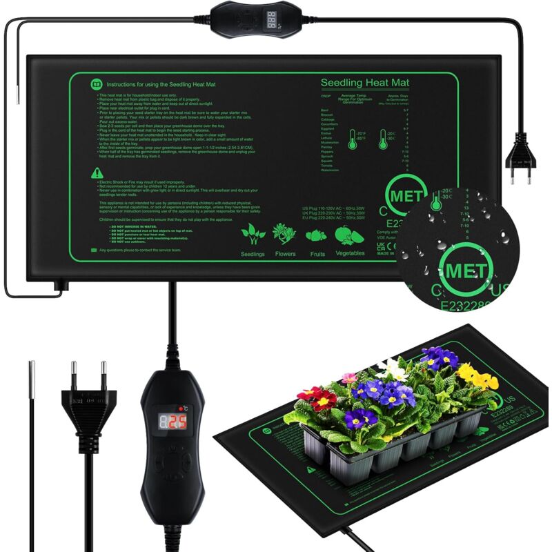 50W Tapis Chauffant pour Plantes avec Thermostat,Chauffage Rapide, Protection Contre Le feu, Tapis Chauffant pour Régulation Température pour