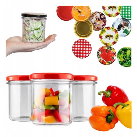 50x BARATTOLI IN VETRO DRITTI 350ml PER MARMELLATE, CARNE, Pâté, CONSERVE, CANDELE