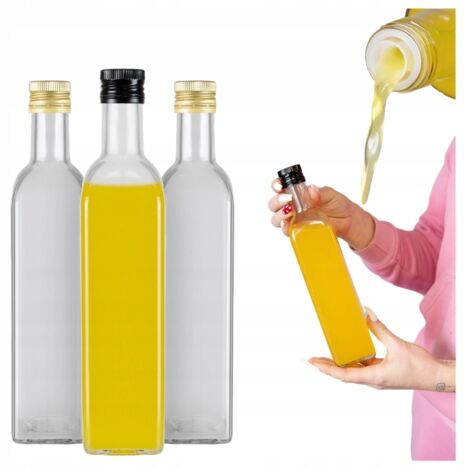 50x Bottiglia di MARASCA TRASPARENTE 500 ml CON DISPENSER per sciroppo di olio d'oliva e aceto 0,5l