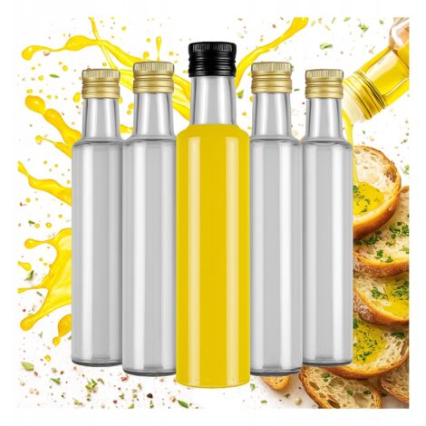 50x Bottiglie di vetro DORICA 250ml TRASPARENTI per olio d'oliva e aceto con dispenser