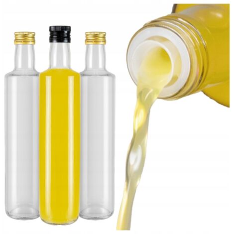 50X BOTTIGLIE DI VETRO DORICA 500ml INCOLORE CON DOSATORE per olio d'oliva e aceto 0,5l
