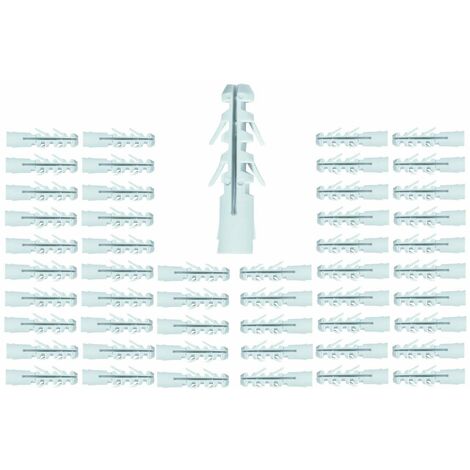 50x Cheville à expansion classique universelle pour matériaux solides en nylon PA6 sans collerette Mur Plafond Béton Plâtre Multifonction Vis Visserie Fixation, 10 x 60mm