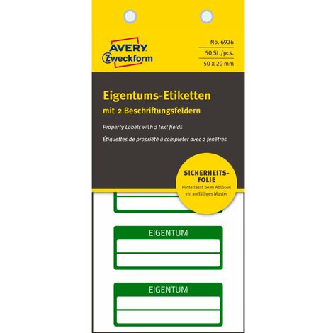 50x Eigentums-Etiketten mit 2 Feldern 50x20mm Grün